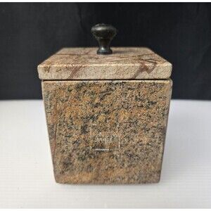 Genuine Marble Natural Stone Trinket Box Storage Container Brown with Lid 4"